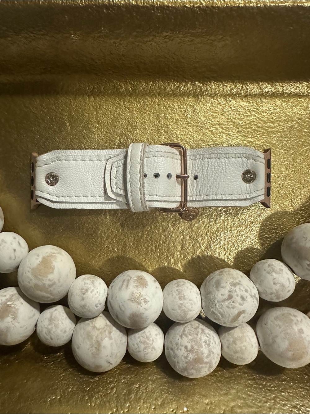 White Leather Apple Watch band with Rose Gold Buckle